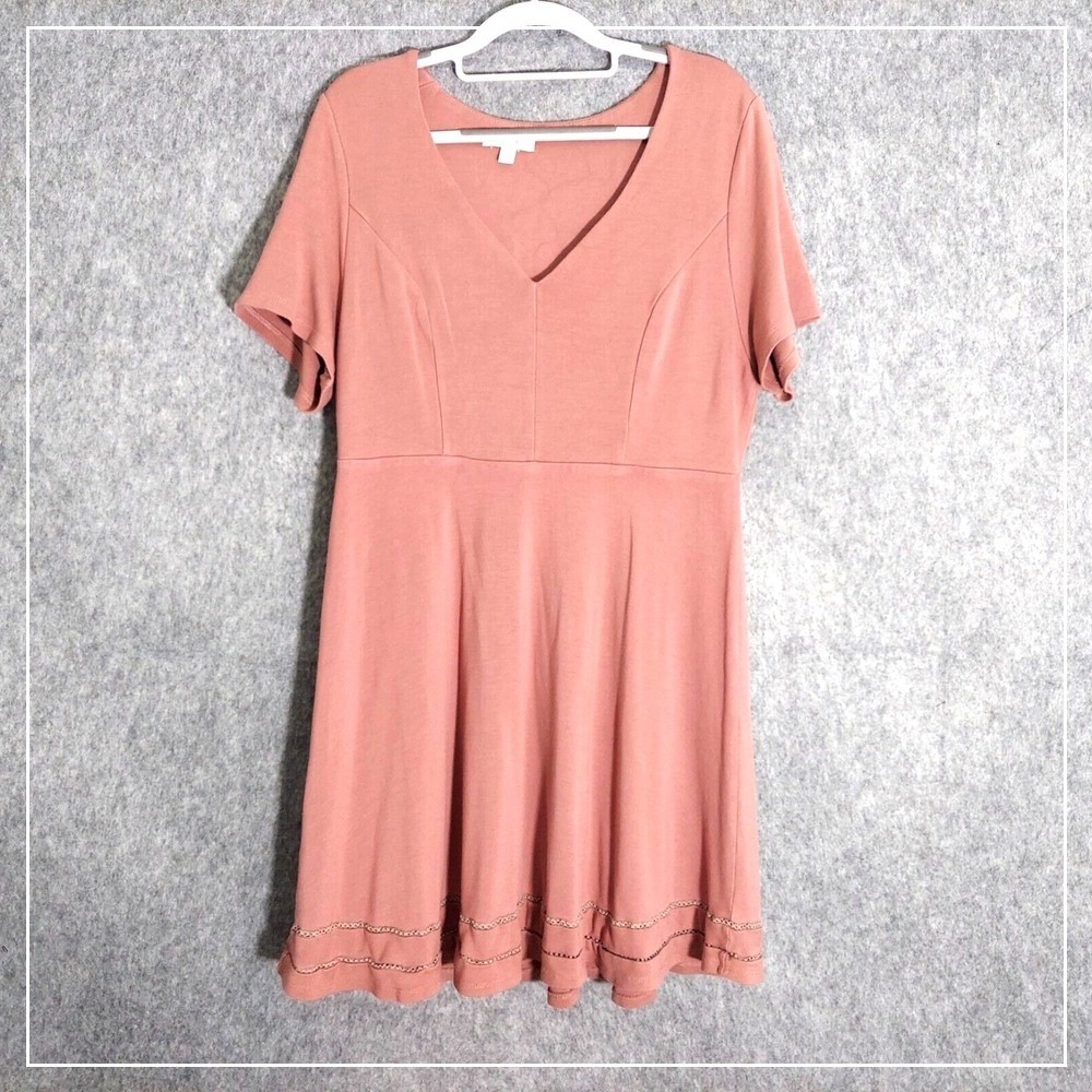 Marybelle‎ Dress Plus 1X Ponte Knit Crochet Trim  Pink Skater Preppy Minimalist